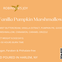Vanilla Pumpkin Marshmallow 8.5oz Glass Candle- Fall Collection