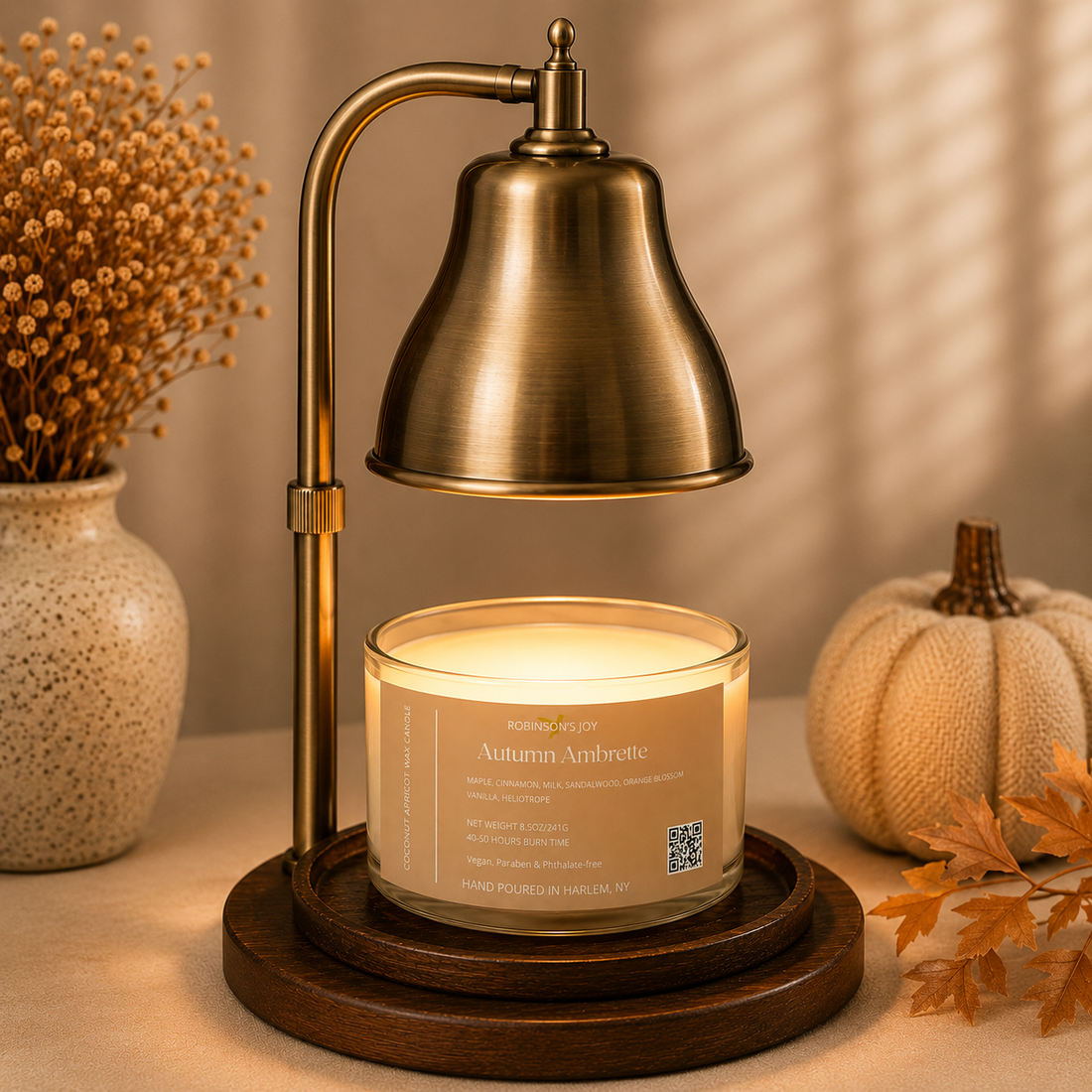 Wickless Autumn Ambrette  8.5oz Glass Candle- Fall Collection
