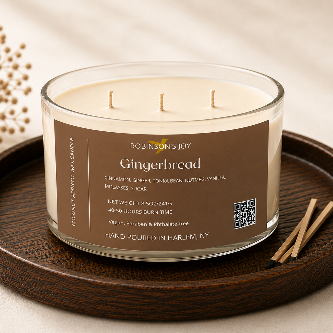 Gingerbread 8.5 oz Glass Candle- Fall Collection