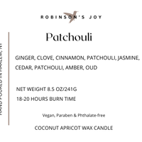 Patchouli 8.5 oz Glass Candle- Black Label Men's Collection